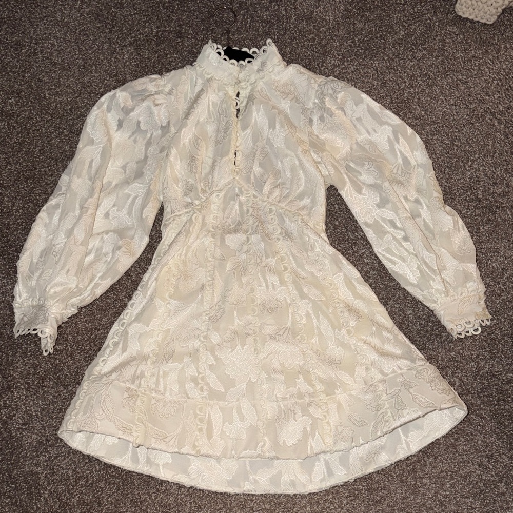 BHLDN Kali Long Sleeve Linen Fit & Flare Dress white